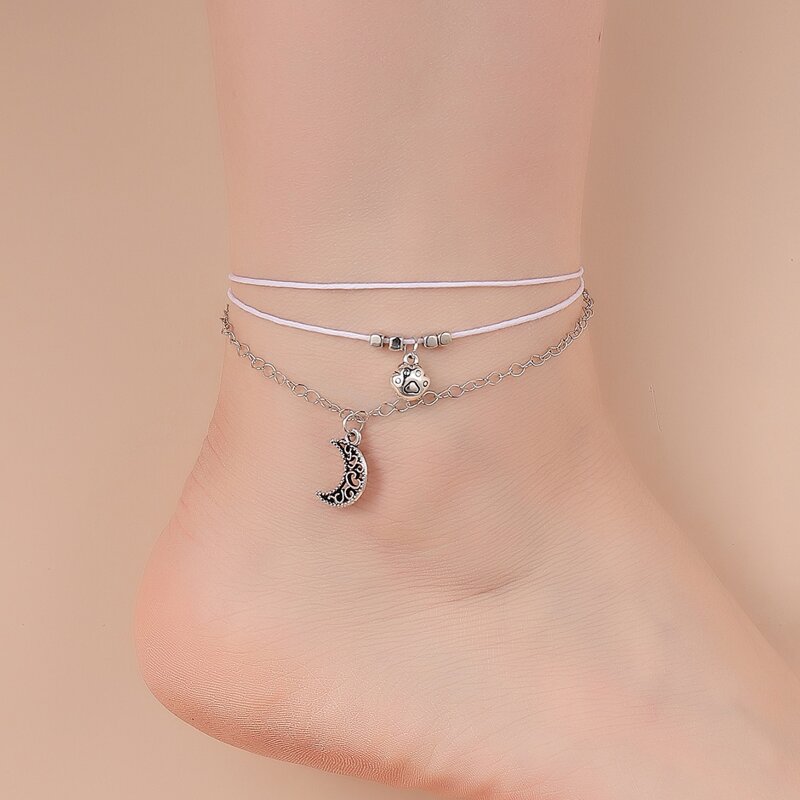 

Moon & Paw Charm Anklet, Silver