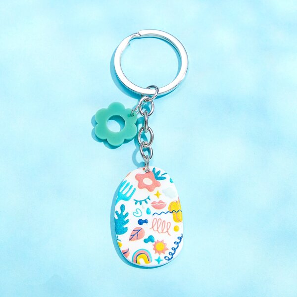 

Flower Pattern Geometric Charm Keychain, Multicolor