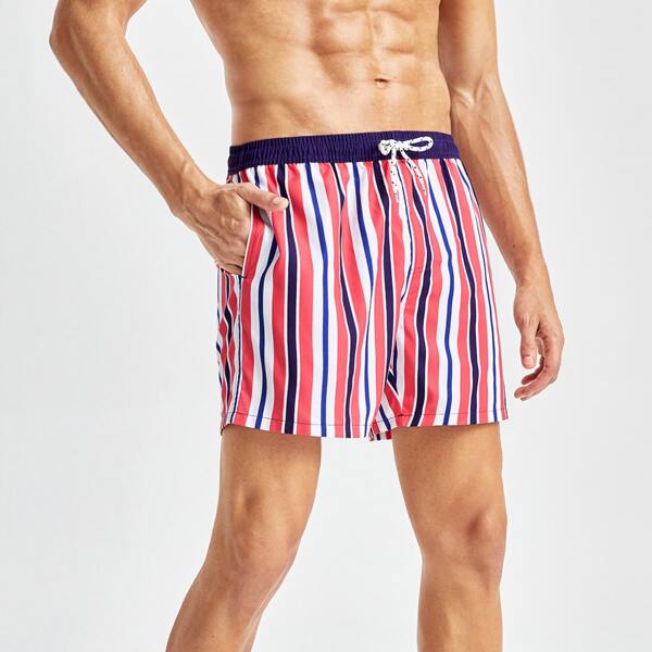 

Men Striped Print Swim Trunks, Multicolor
