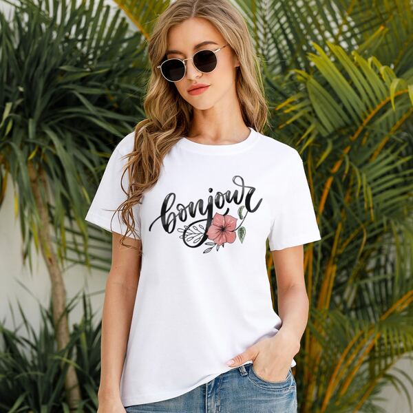 

Floral And Letter Graphic Tee, White