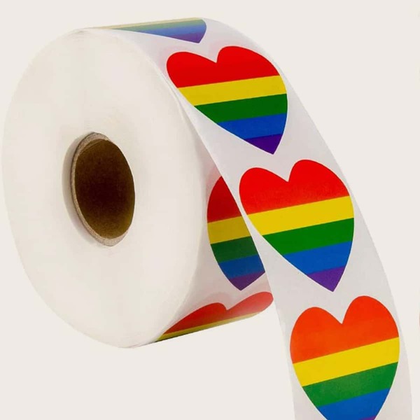 

1roll Rainbow Stripe Heart Gift Sticker, Multicolor