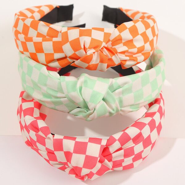 

3pcs Plaid Knot Decor Headband, Multicolor