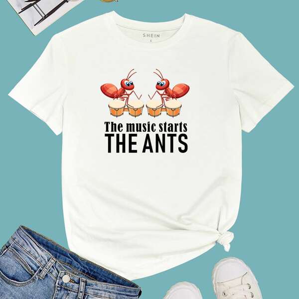 

Ants And Slogan Graphic Tee, White