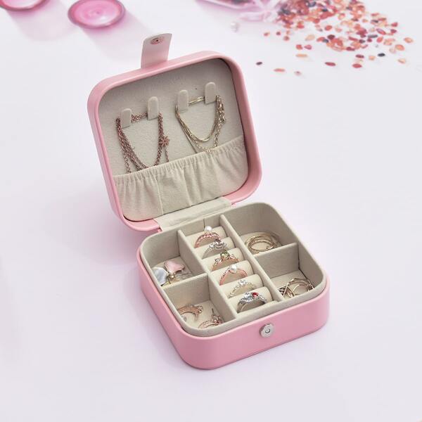 

1pc PU Jewelry Storage Box, Pink