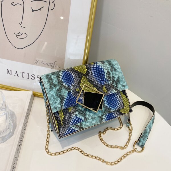 

Snakeskin Flap Crossbody Bag, Blue