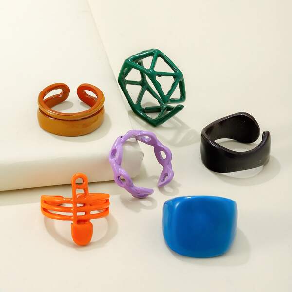 

6pcs Hollow Out Ring, Multicolor