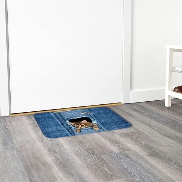 

Cat Print Floor Mat, Blue