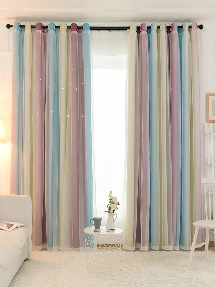 兒童雙層網紗單片窗簾 - 彩色 - 查看 1