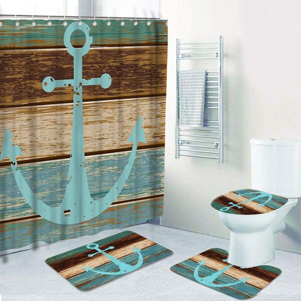 

1pc Anchor Print Shower Curtain Or 1pc Bath Mat, Multicolor