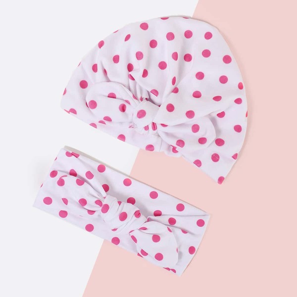 

Baby Polka Dot Print Hat & Headband, Multicolor