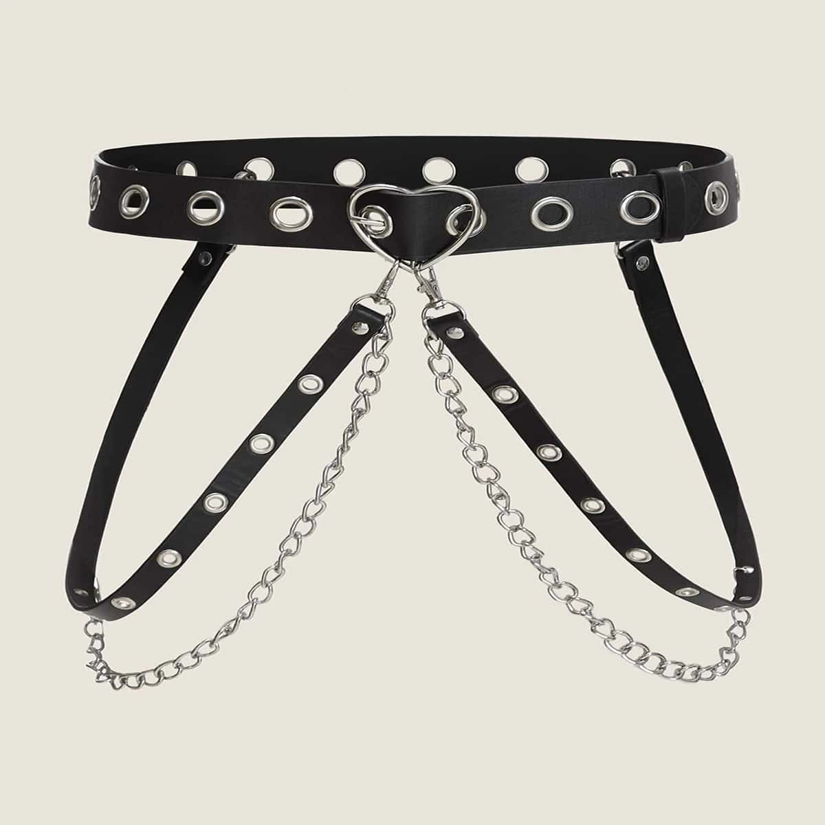 Eyelet Heart Buckle Belt, Black