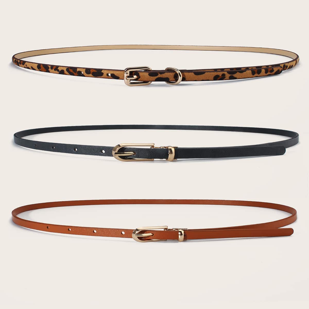 

3pcs Leopard Buckle Belt, Black