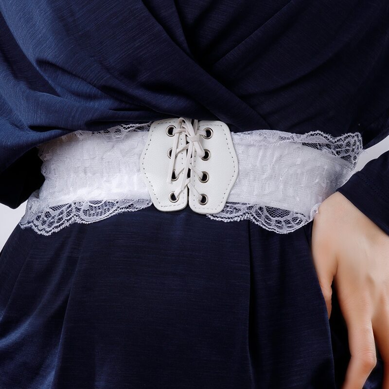 

Contrast Lace Wide Belt, White