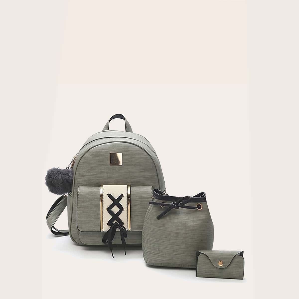 

3pack Lace-up Front Backpack Bag Set, Mint green