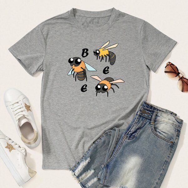 

Bee And Letter Graphic Tee, Grey