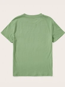 Penguin Print Crew Neck Tee - Green - View 2