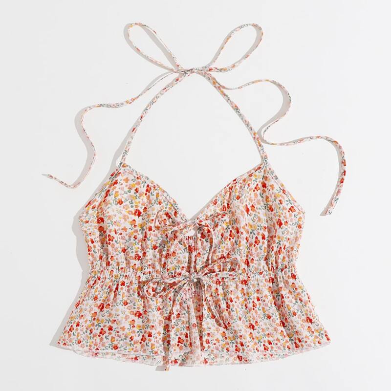 

Ditsy Floral Tie Front Halter Top, Multicolor