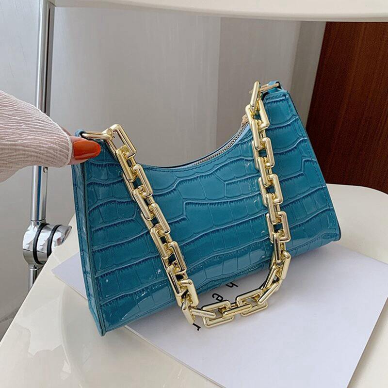 

Croc Embossed Baguette Bag, Blue