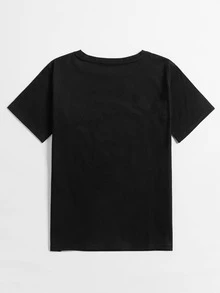 Striped & Letter Graphic Tee - Black - View 2