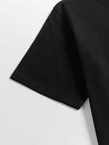 Striped & Letter Graphic Tee - Black - View 3