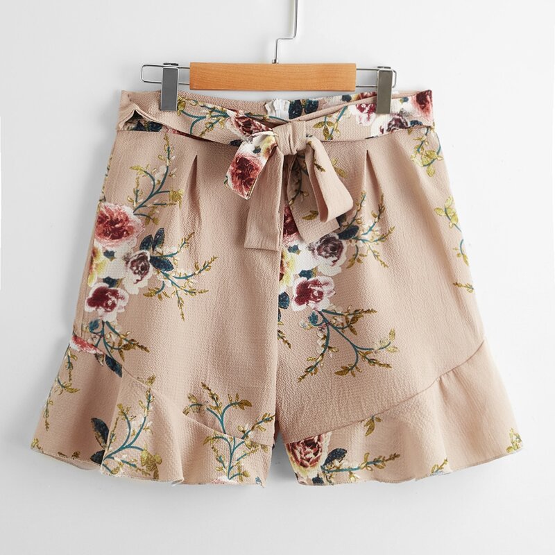 

Floral Print Belted Shorts, Multicolor