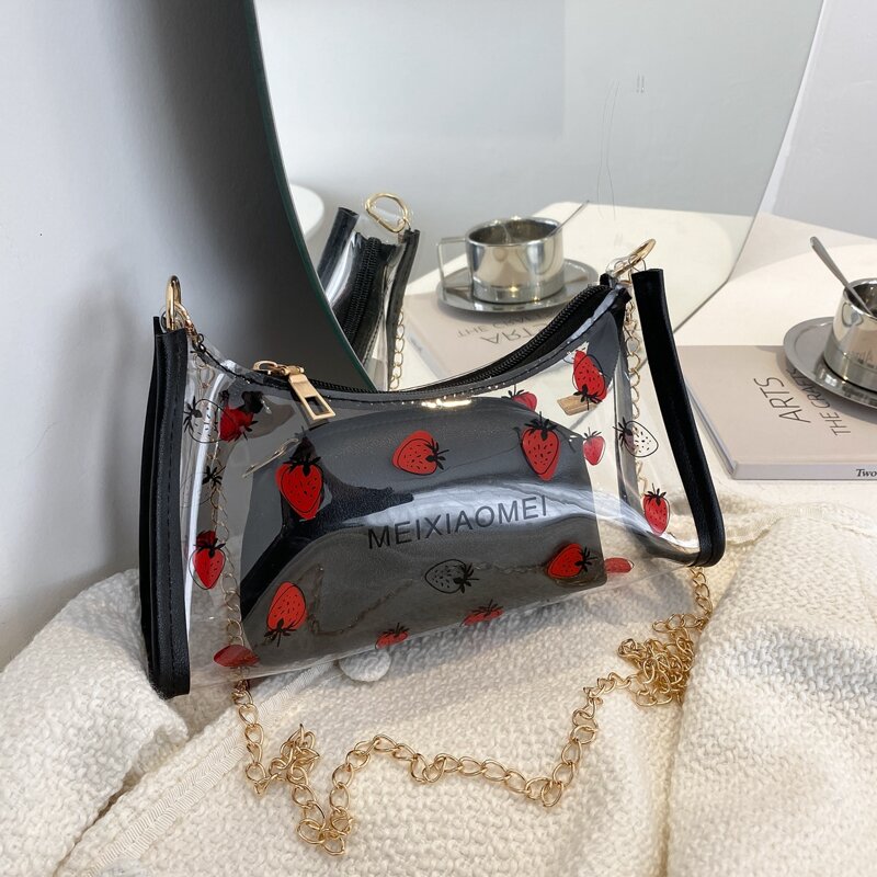 

Strawberry Clear Crossbody Bag, Black