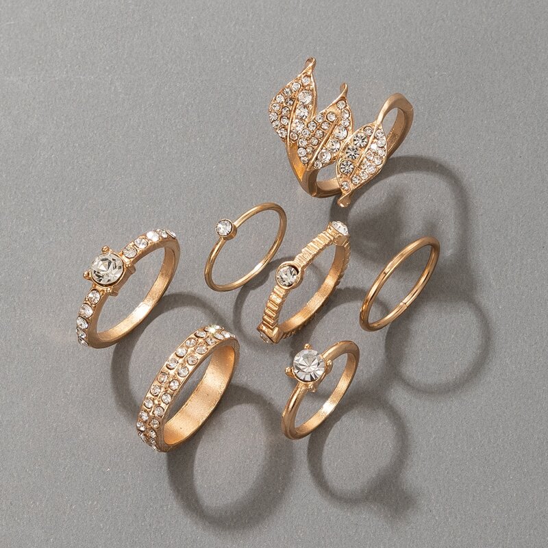 

7pcs Rhinestone Decor Ring, Gold