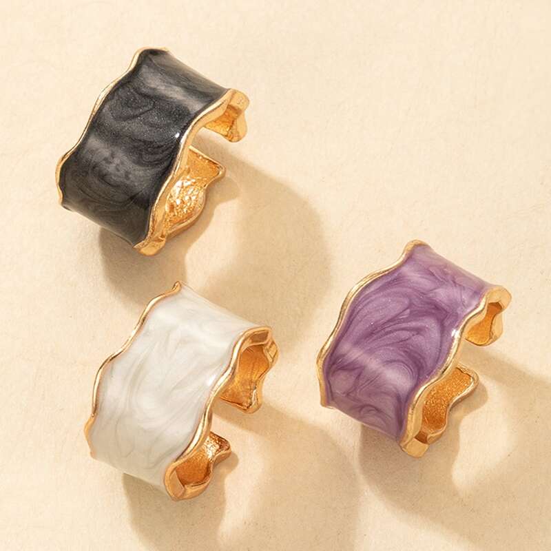 

3pcs Scallop Cuff Ring, Multicolor