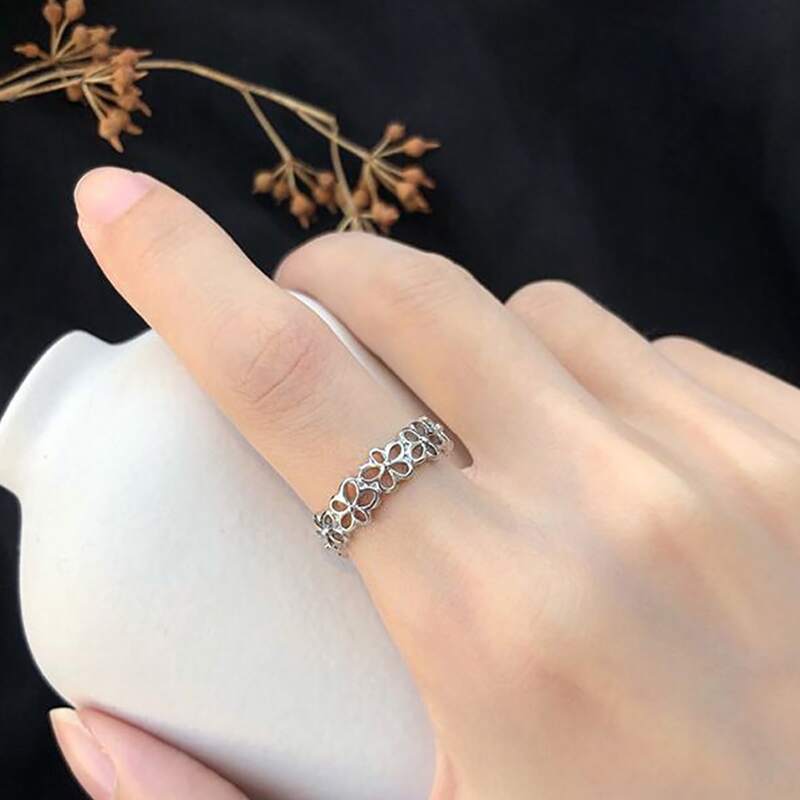 

1pc Floral Design Ring, Silver
