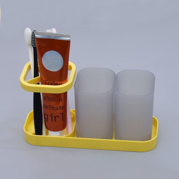 

1pc Toothbrush Holder With 2pcs Gargle Cup, Yellow