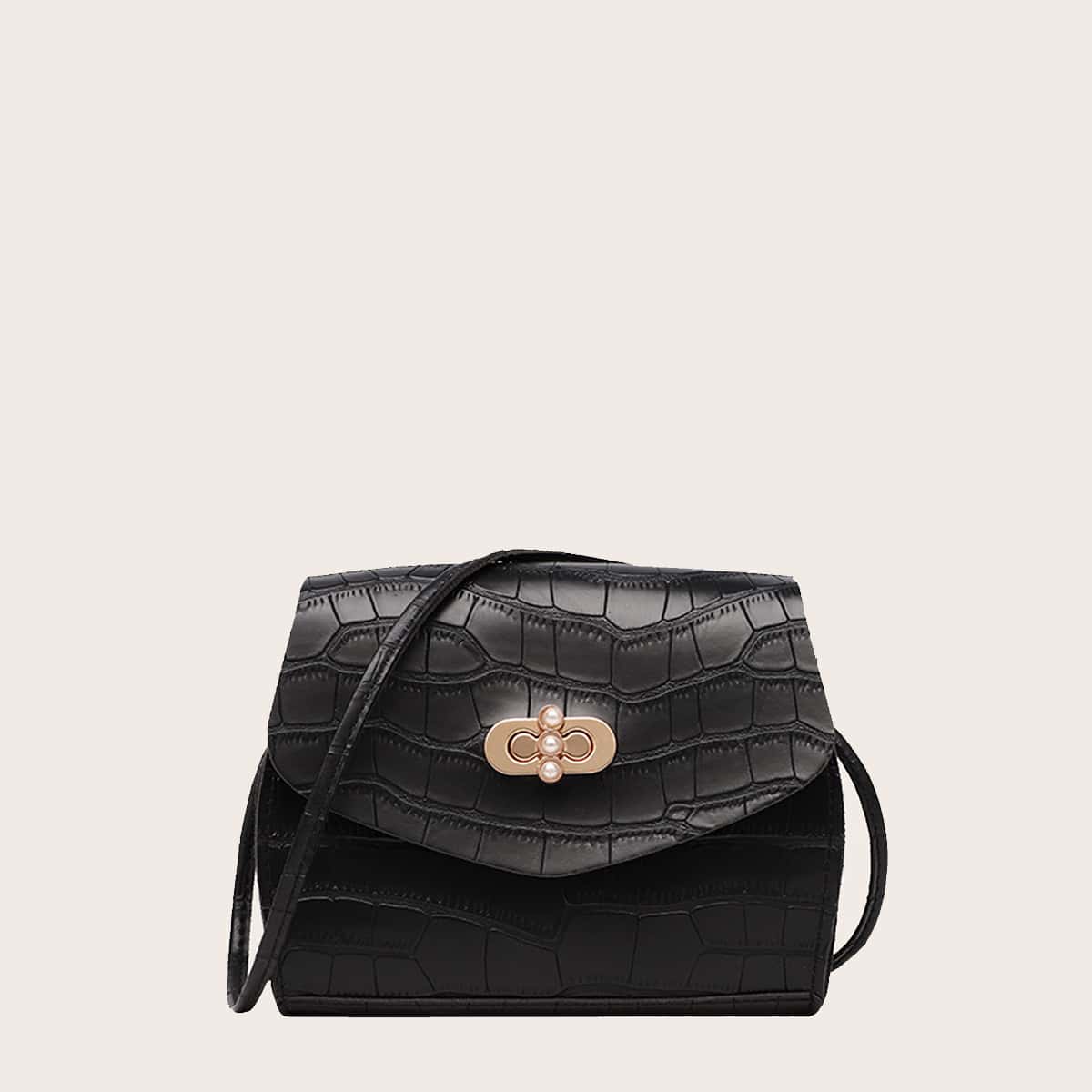

Croc Embossed Crossbody Bag, Black