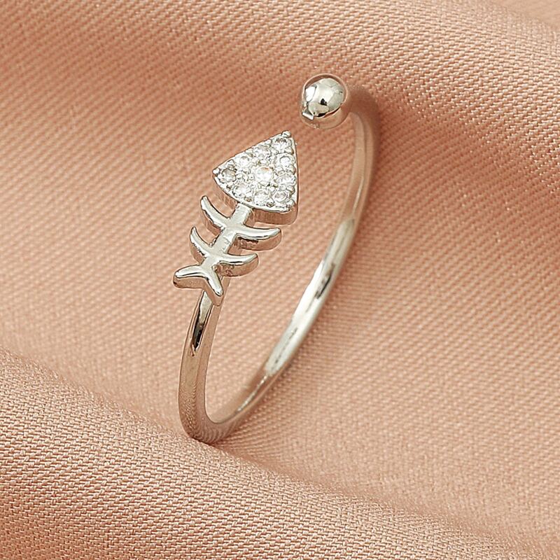 

Rhinestone Decor Cuff Ring, Silver