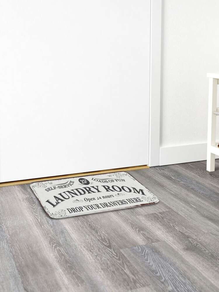 Slogan Graphic Floor Mat - Light Grey - View 1