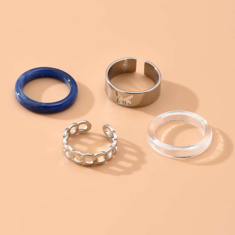 

4pcs Butterfly Decor Ring, Multicolor