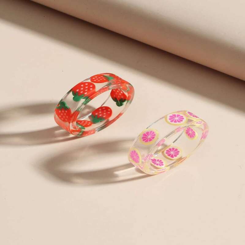 

2pcs Fruit Clear Ring, Multicolor