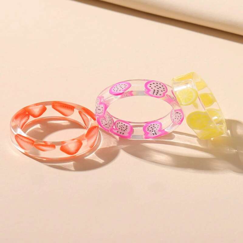

3pcs Fruit Clear Ring, Multicolor