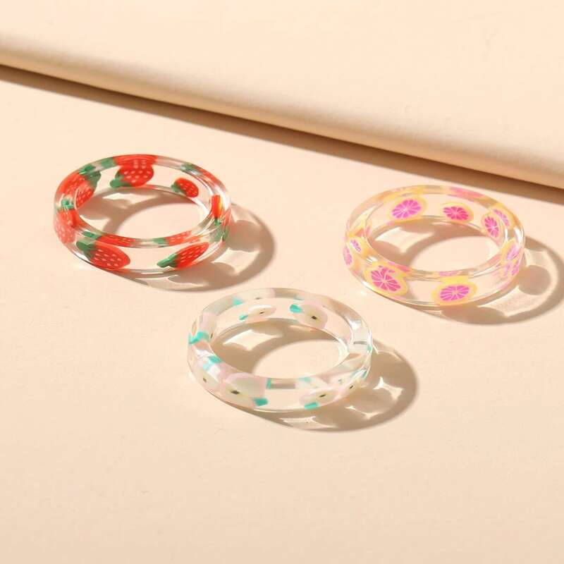 

3pcs Fruit Clear Ring, Multicolor