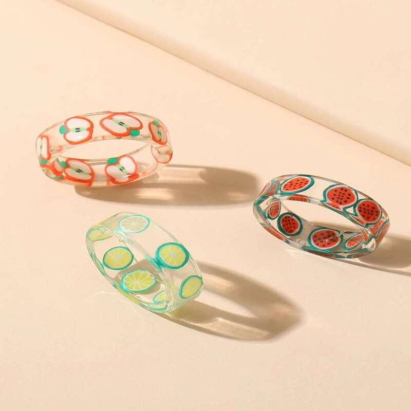 

3pcs Fruit Clear Ring, Multicolor