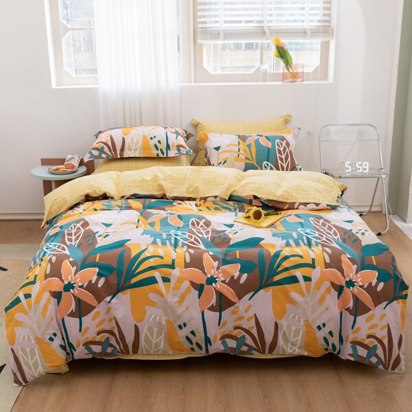 

Flower Print Duvet Cover Set Without Filler, Multicolor