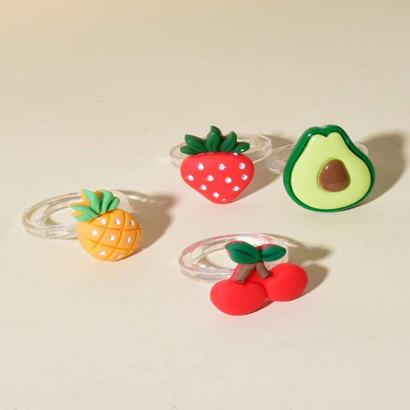 

4pcs Fruit Decor Ring, Multicolor