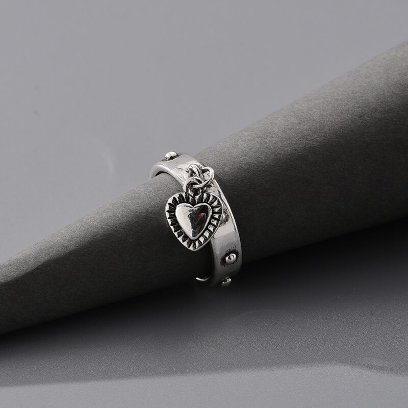 

Heart Charm Ring, Antique silver
