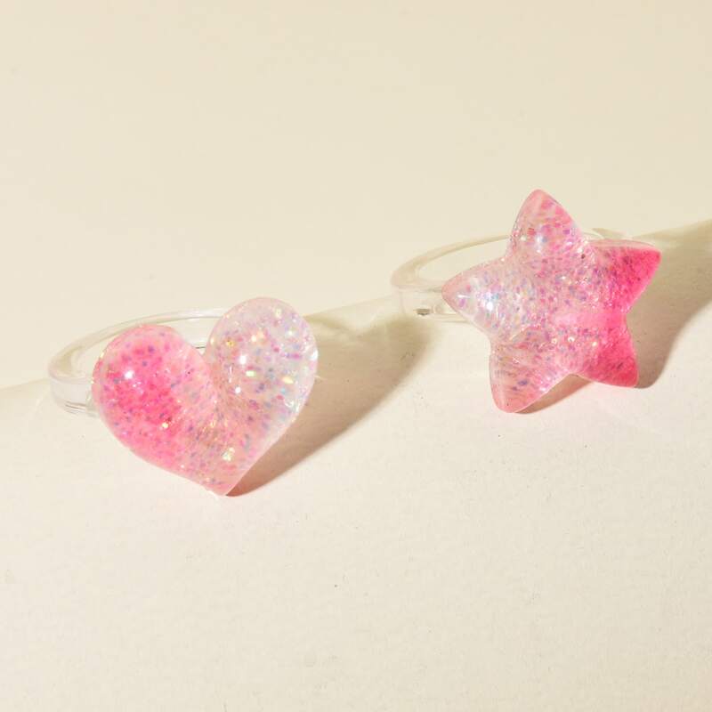 

2pcs Heart & Star Decor Ring, Pink