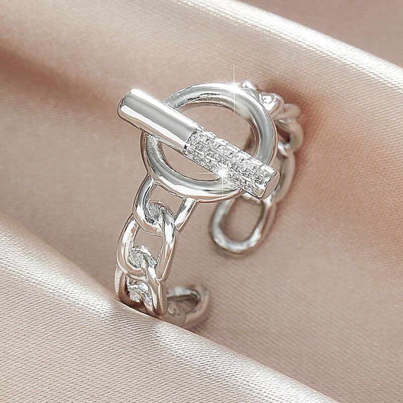 

Rhinestone Decor Cuff Ring, Silver
