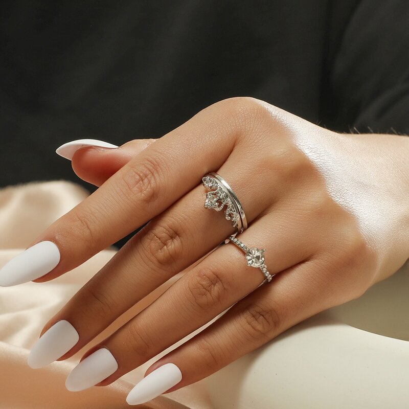 

2pcs Rhinestone Cuff Ring, Silver