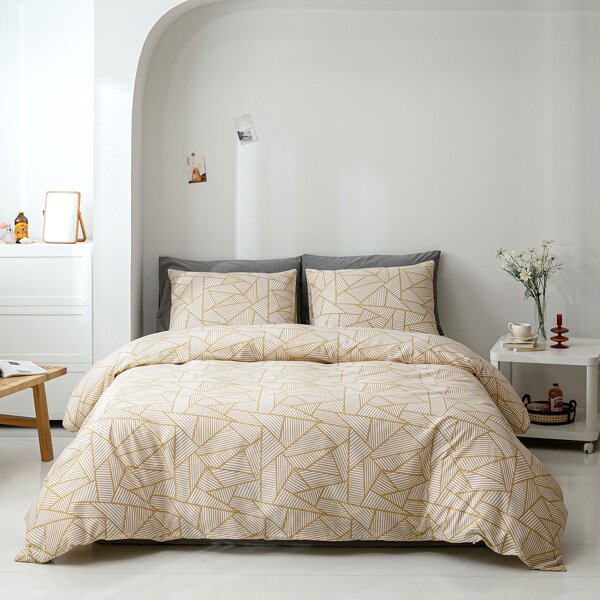 

Geometric Pattern Duvet Cover Set Without Filler, Yellow