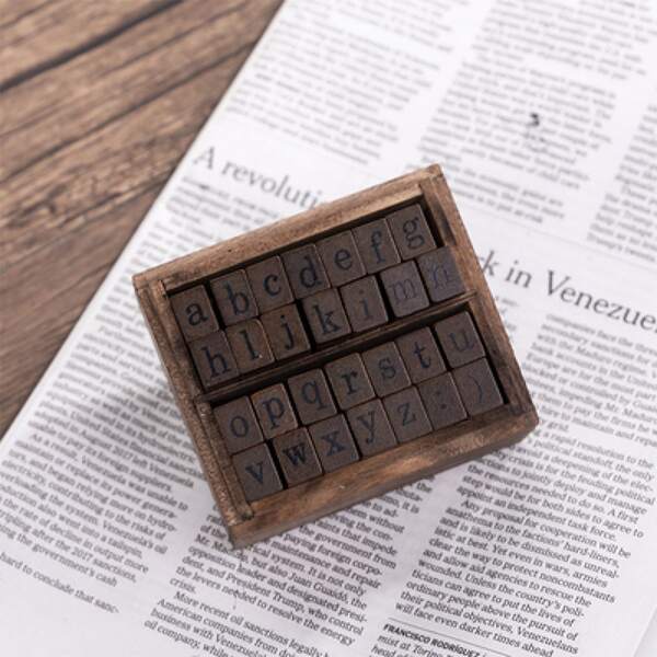 

28pcs Wooden Alphabet Stamp Set, Brown
