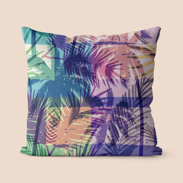

Coconut Tree Print Cushion Cover Without Filler, Multicolor