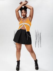 Top de tirantes corto bajo con abertura con encaje en contraste - Mostaza Amarilla - Ver 4