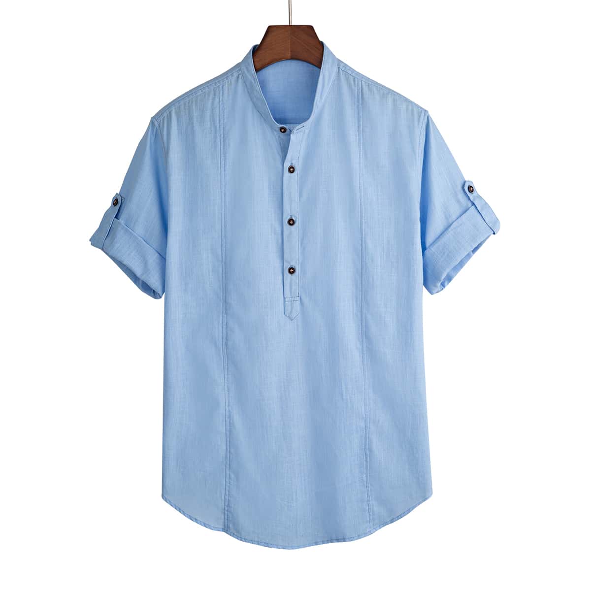 

Guys Half Button Roll Up Sleeve Shirt, Blue