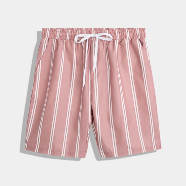 

Men Drawstring Waist Striped Shorts, Pink